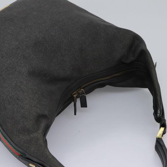 GUCCI Web Sherry Line Shoulder Bag Denim Black Red Green - Picture 6 of 16